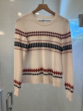 Southern Tide Cream Fair Isle Knit Sweater with Red & Navy Detailing